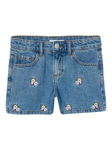 Girls Floral Embroidered Denim Shorts