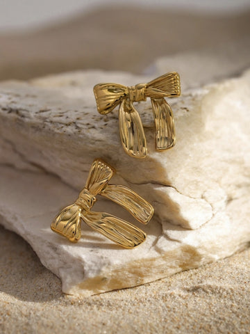 Gold Bow Stainless Steel Stud Earrings