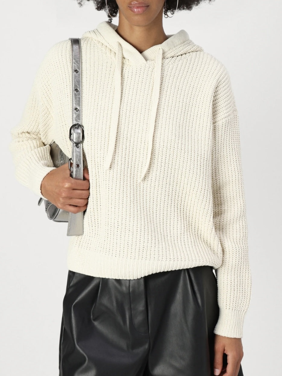 VM Soft Knit Relaxed Fit Hooded Jumper In Cream