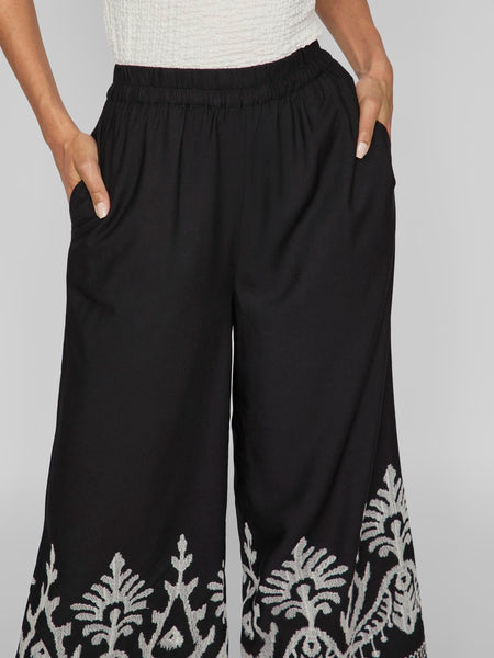 Vila Black Cropped Embroidered Trousers