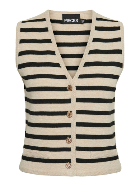 Pieces Beige Stripe Knit Waistcoat