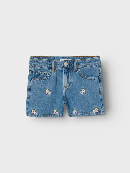 Girls Floral Embroidered Denim Shorts