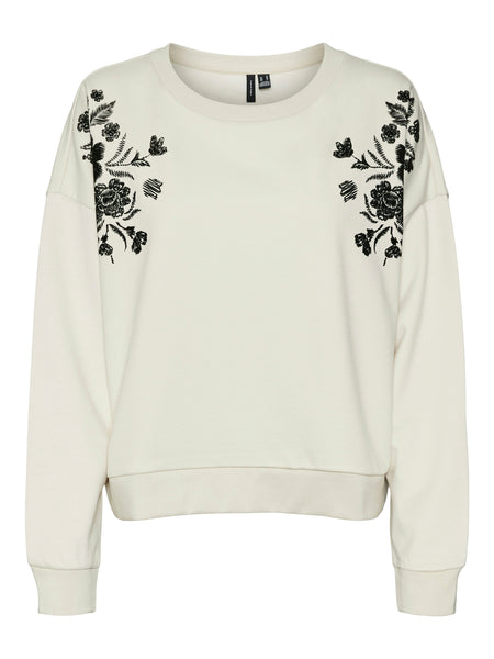 VM Cream Floral Embroidered Sweatshirt