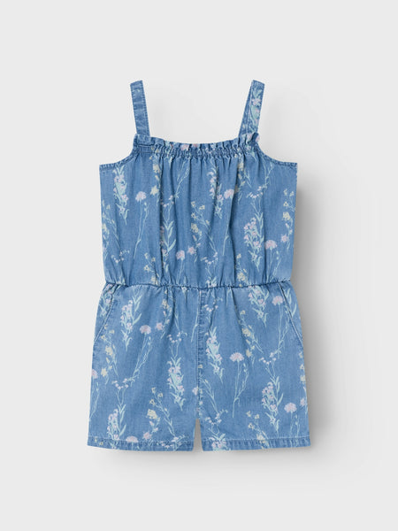 Girls Mini Floral Denim Playsuit