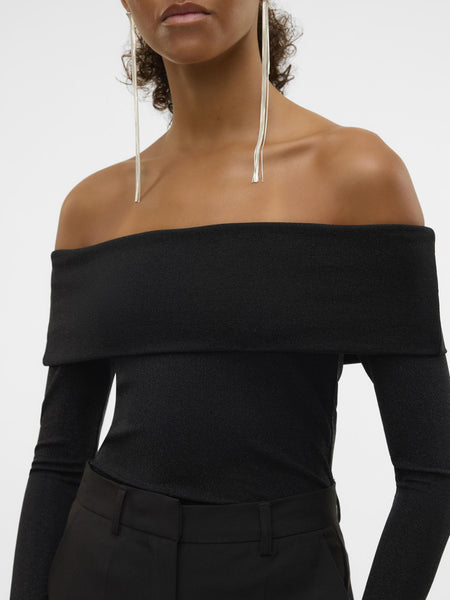 Aware Off The Shoulder Black Sparkly Long Sleeve Top