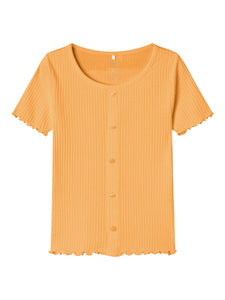 Girls Button Front Ribbed Tshirt In Orange