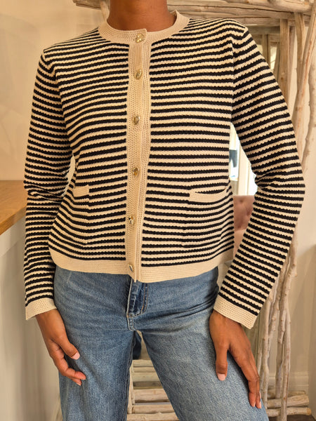 Pieces Beige & Black Stripe Knit Cardigan