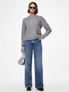 Pieces Cable Knit Jumper In Grey