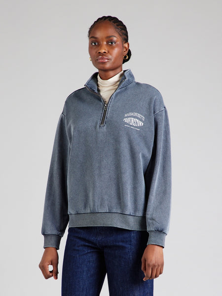 Only Zip Neck Sweatshirt In Washed Grey