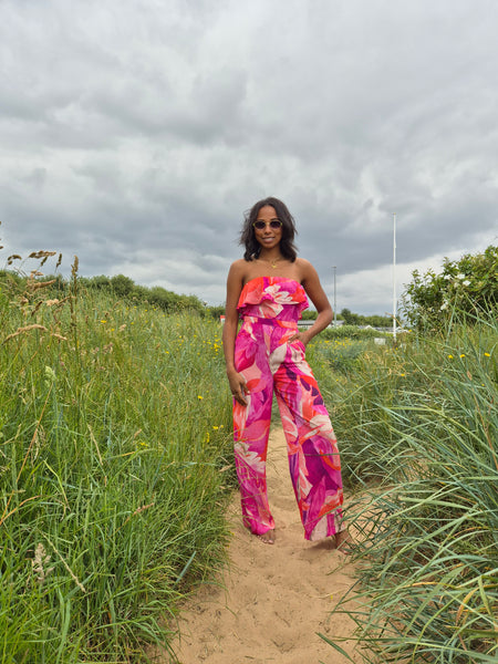 Only Strapless Coral Rose Jumpsuit