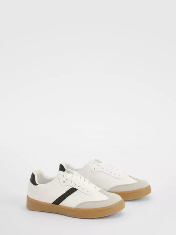 White Side Stripe Lace Up Trainers