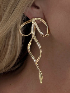 Pieces Oversized Bow Ribbon Gold Statement Stud Earrings