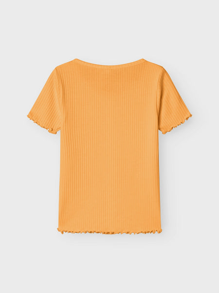 Girls Button Front Ribbed Tshirt In Orange