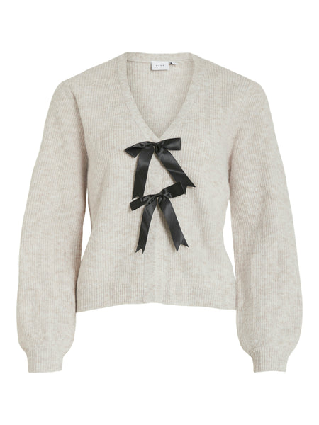 Vila Oat Knit Bow Front Cardigan