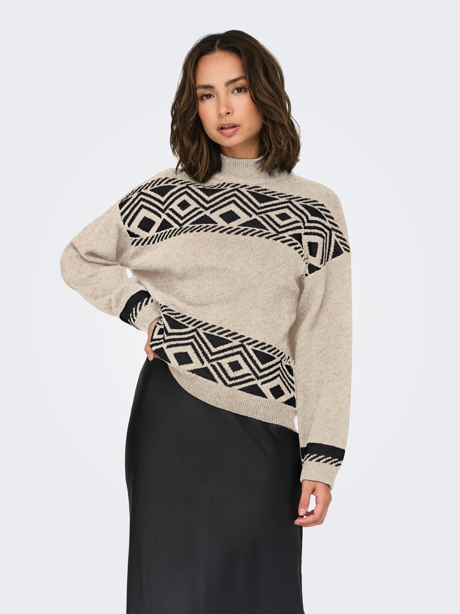 Only Black Jacquard High Neck Knit Jumper