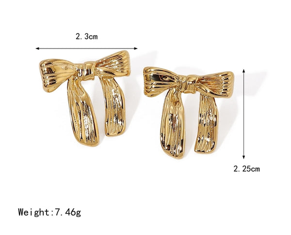 Gold Bow Stainless Steel Stud Earrings