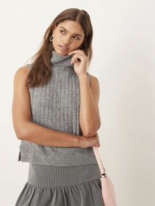 Vila Ribbed High Neck Sleeveless Knitted Tank Vest Top In Grey