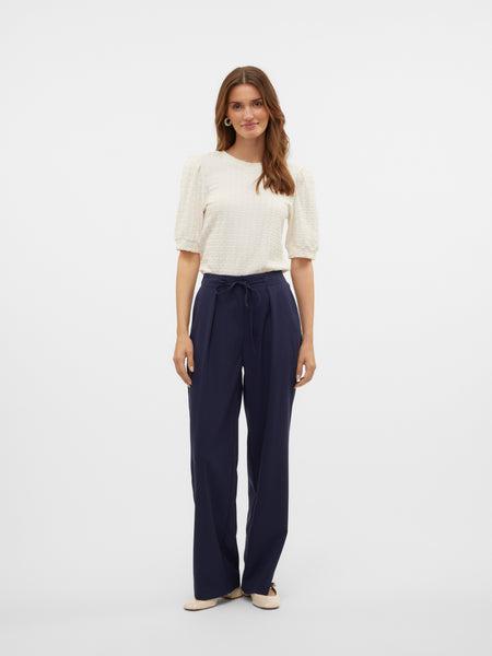 VM Tie Waist Wide Leg Tailored Trousers In Navy