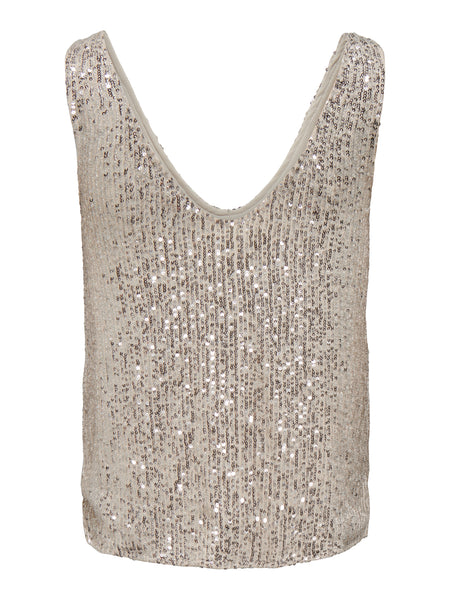 Only Sleeveless Vneck Sequin Top In Gold