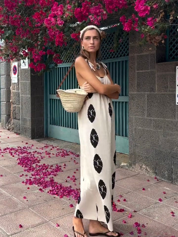 VM Strappy Beige & Black Long Sun Dress