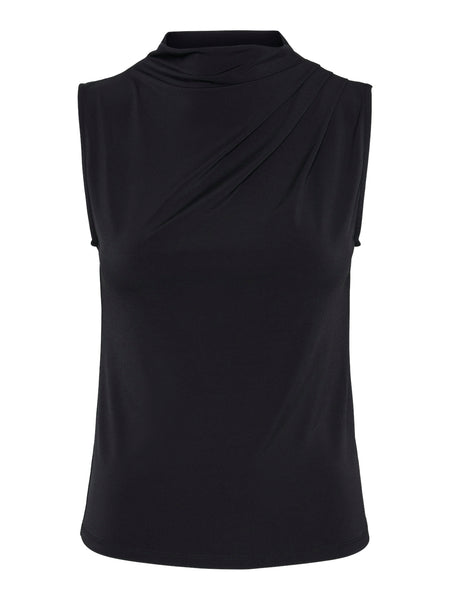 Pieces Sleeveless Draped Neck Top In Black