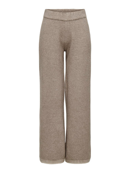 Only Knitted Wide Leg Trouser Contrast Stitch Co-ord In Oatmeal