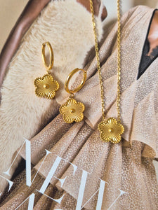 Gold Clover Drop Hoop Earrings & Necklace
