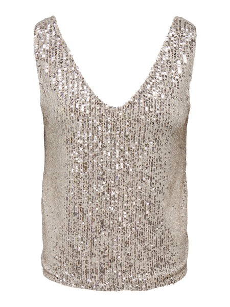 Only Sleeveless Vneck Sequin Top In Gold