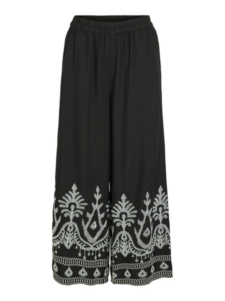 Vila Black Cropped Embroidered Trousers