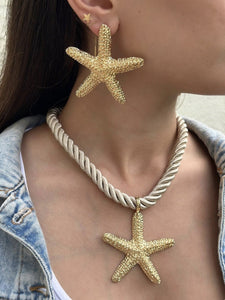 Gold Statement Oversized Starfish Rope Necklace & Earrings