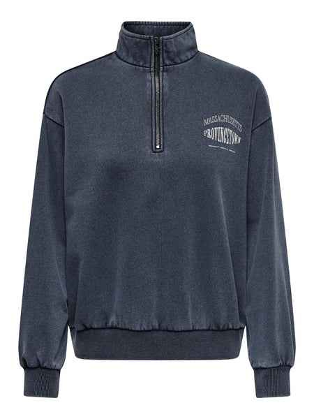 Only Zip Neck Sweatshirt In Washed Grey