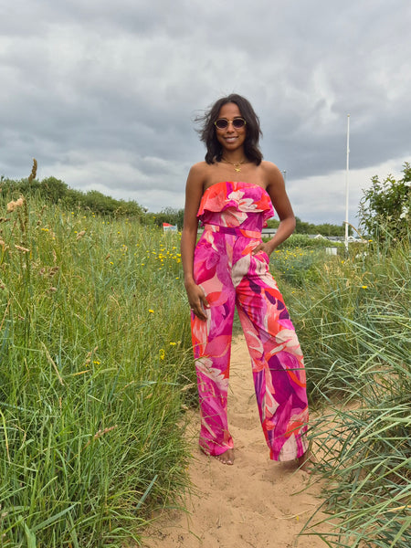 Only Strapless Coral Rose Jumpsuit