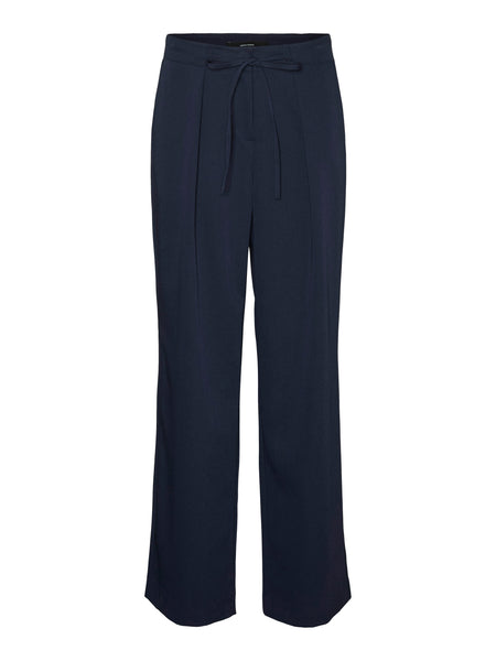 VM Tie Waist Wide Leg Tailored Trousers In Navy