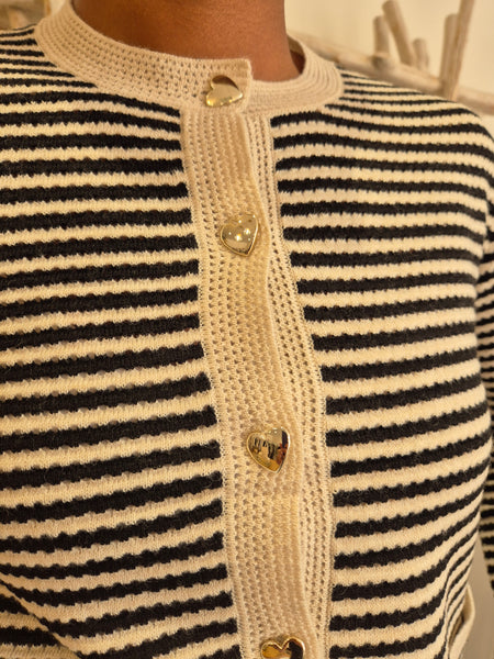 Pieces Beige & Black Stripe Knit Cardigan