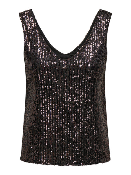 Only Sleeveless Vneck Sequin Top In Magnet