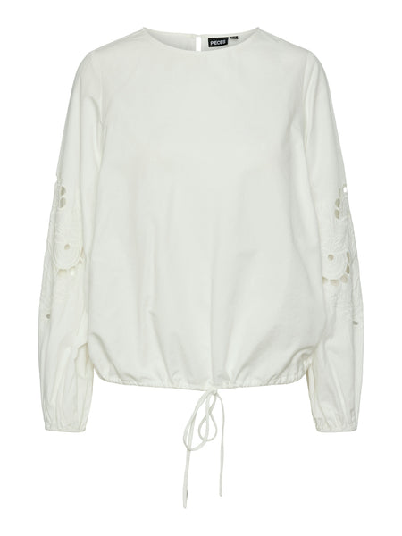 Pieces White Embroidered Long Sleeve Blouse