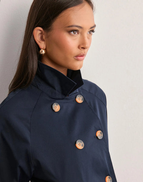 Only Navy Short Trench Coat