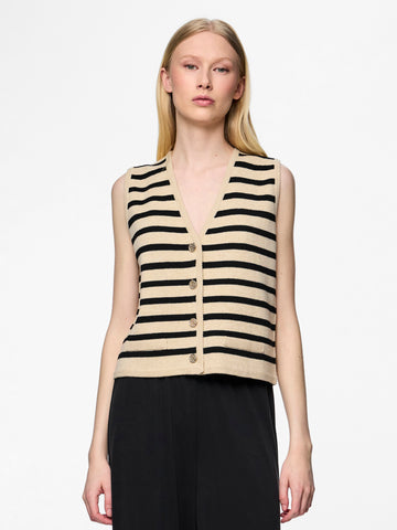 Pieces Beige Stripe Knit Waistcoat