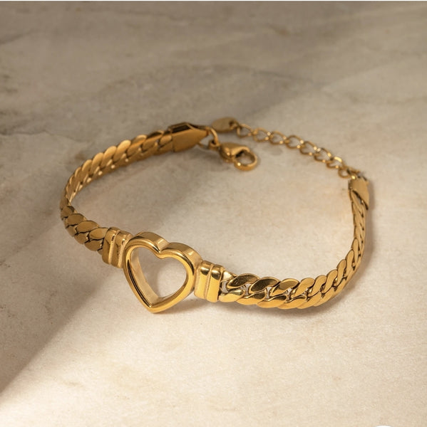 14k Gold Plated Snake Chain Heart Necklace & Bracelet Set