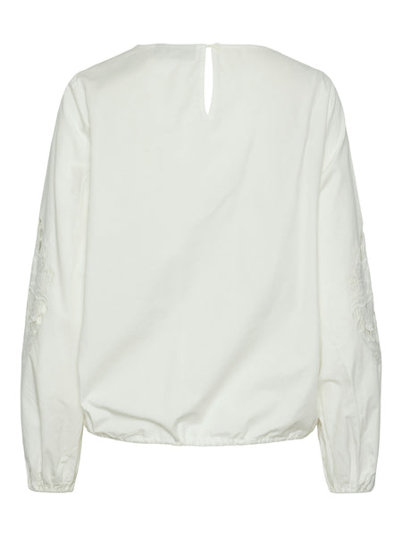 Pieces White Embroidered Long Sleeve Blouse