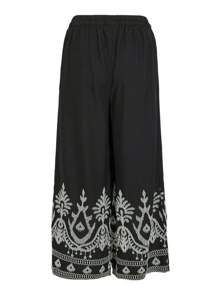 Vila Black Cropped Embroidered Trousers