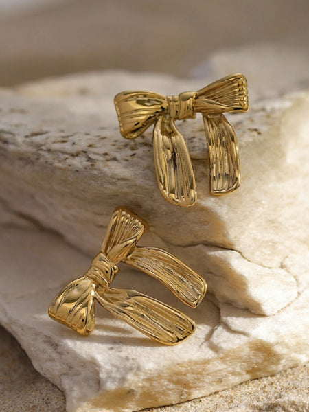 Gold Bow Stainless Steel Stud Earrings