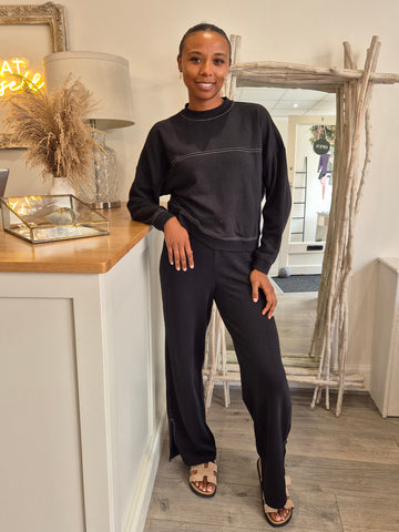 VM Black Contrast Stitch Sweatshirt & Wide Leg Jogger Co-ord Set