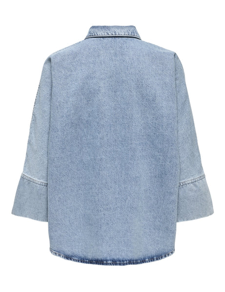 Only Bow Denim Oversized 3/4 Sleeve Shirt