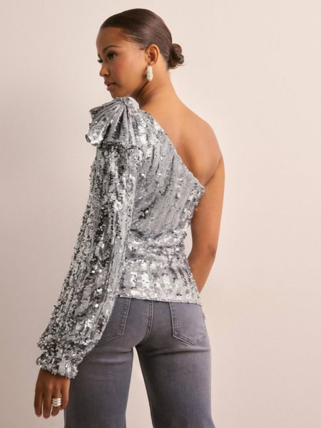 VM Silver Sequin One Shoulder Top