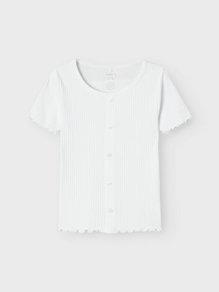 Girls Button Front Ribbed Tshirt In White