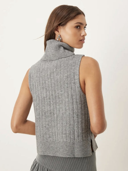 Vila Ribbed High Neck Sleeveless Knitted Tank Vest Top In Grey