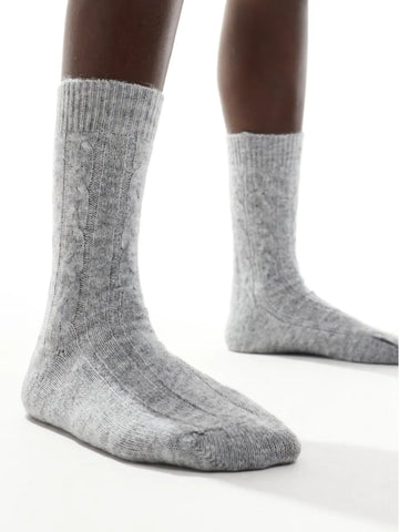 Pieces Ribbed Knitted Cosy Socks In Grey