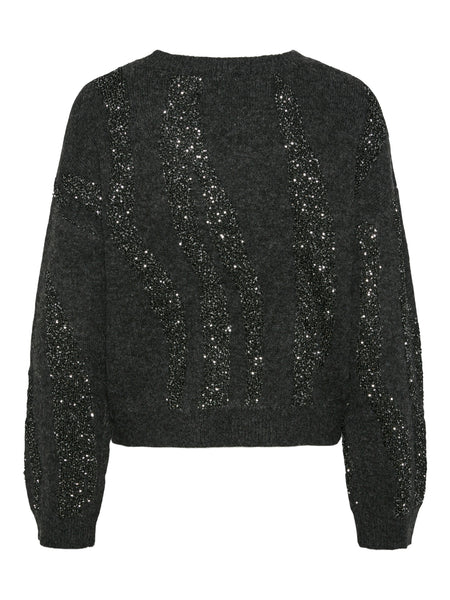 Pieces Dark Grey Sequin Knit Jumper