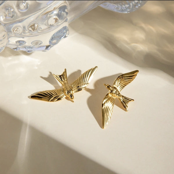 Gold Swallow Stainless Steel Stud Earrings